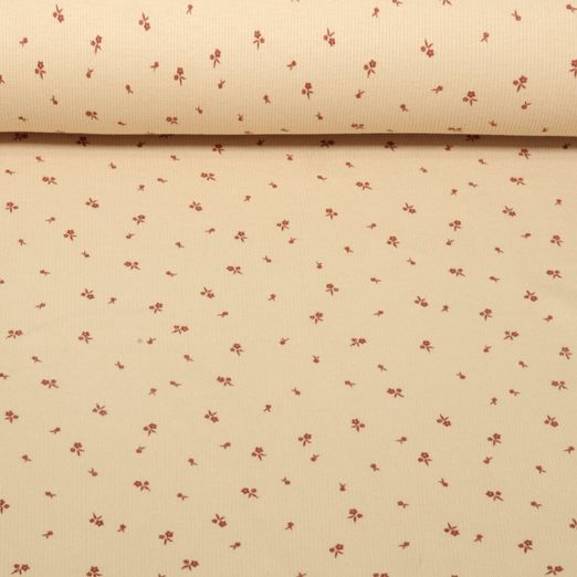 Rippjersey -  Blümchen Beige 