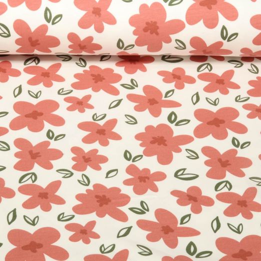 Sweat d'été - French Terry Fleurs et feuilles Ecru