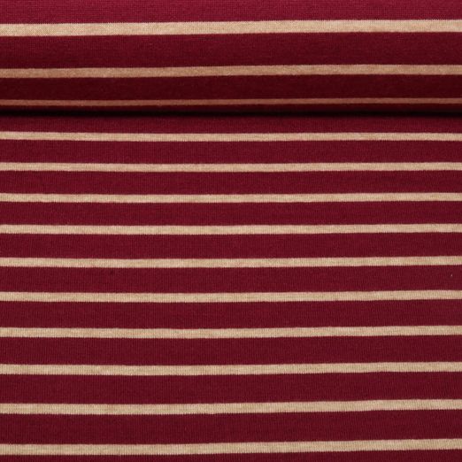 Jacquard Strickjersey - Streifen Bordeaux Beige