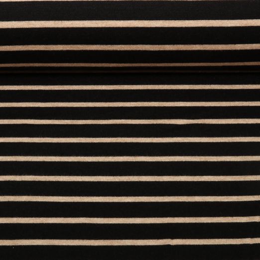 Jacquard Strickjersey - Streifen Schwarz Beige