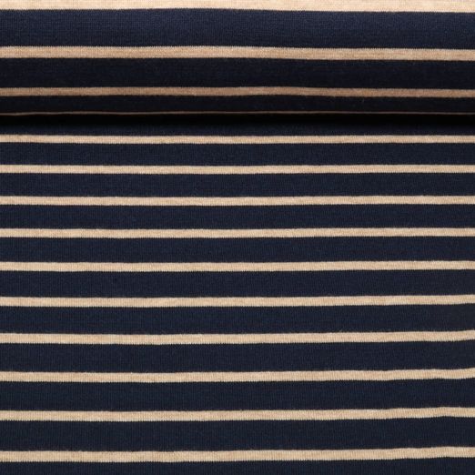 Jacquard Strickjersey - Streifen Navy Beige