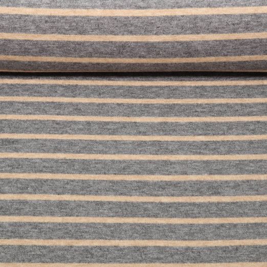 Jacquard Strickjersey - Streifen Grau Beige