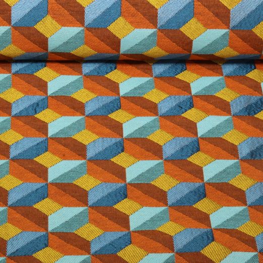 Jacquard Canvas - Geo Blau Orange