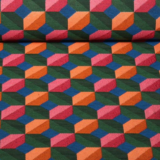 Jacquard Canvas - Geo Grün Fuchsia