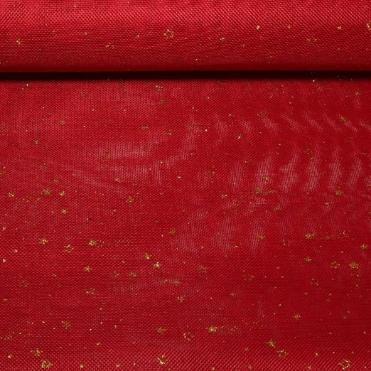 Jute Sackleinen - Bedruckt Sterne Rot Gold