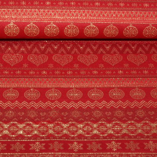 Toile - Linge de table Noël Bordures Rouge Doré
