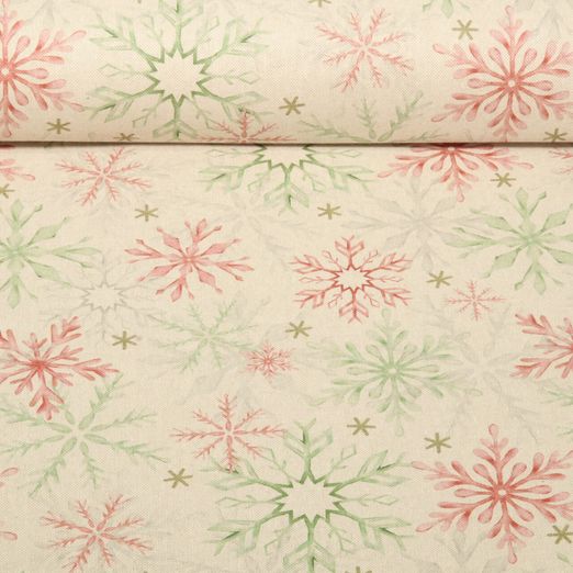 Baumwoll-Canvas - X-MAS Schneekristalle Leinenlook Beige