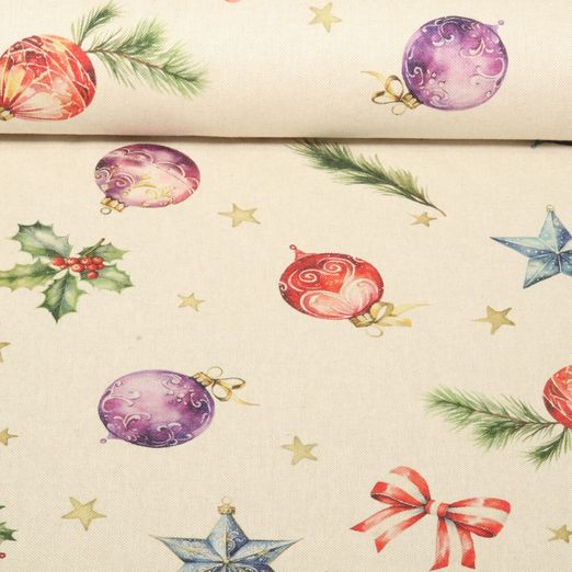 Baumwoll-Canvas - X-MAS Kugeln Leinenlook Beige