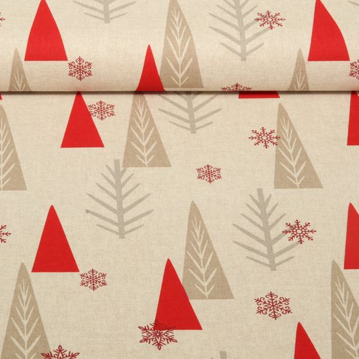 Toile - Sapins de Noël Effet lin Beige Rouge