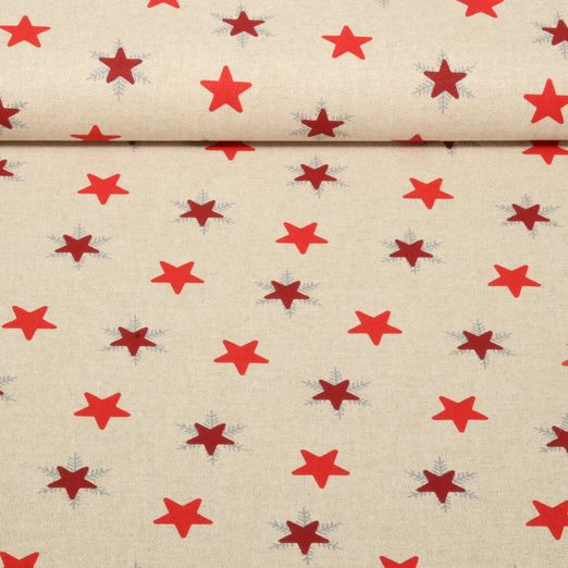 Toile - Etoiles Effet lin Beige Rouge