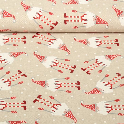 Canvas - Weihnachtszwerge Leinenlook Beige Rot