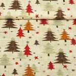 Popeline de coton - Sapins de noël Beige Rouge