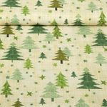 Baumwoll-Popeline - Tannenbäume Beige Grün