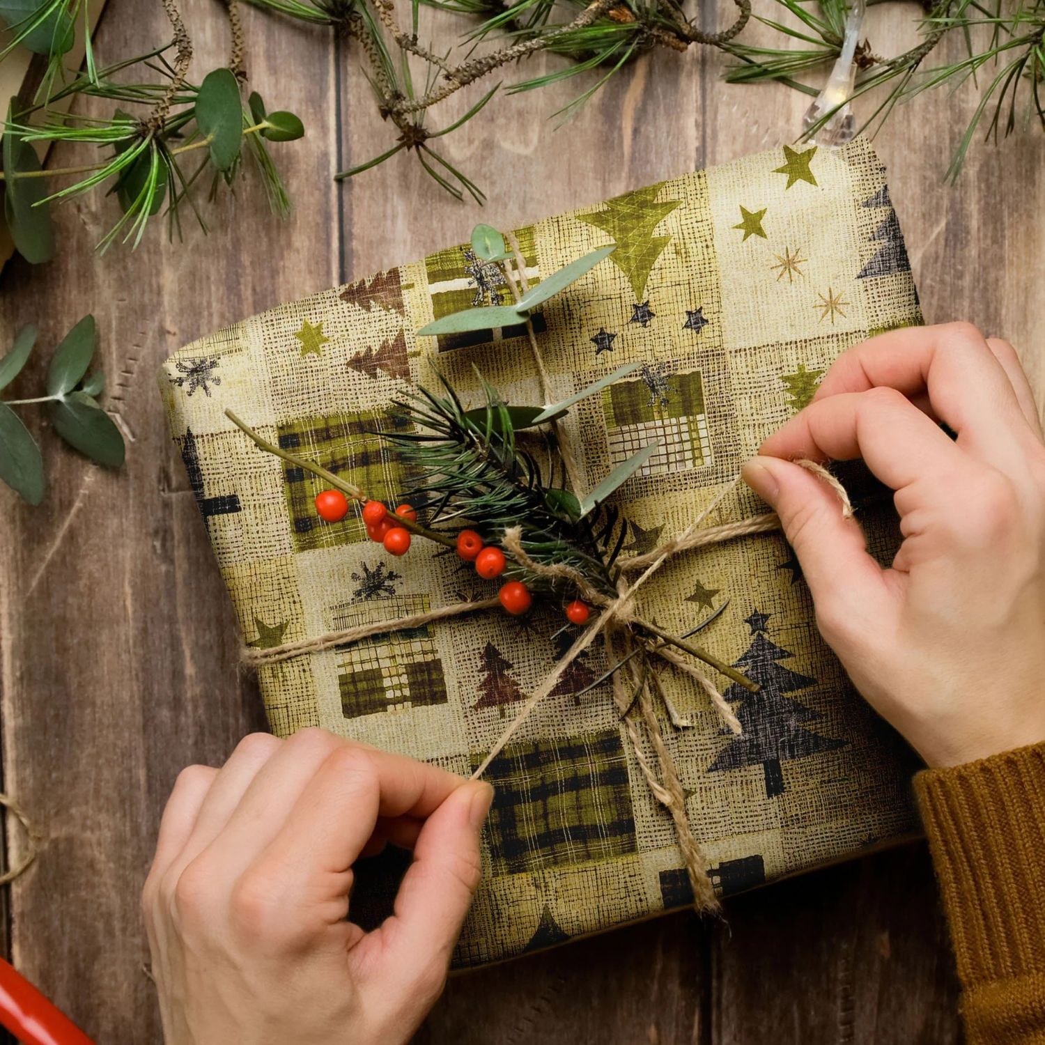 Popeline de coton - Sapins de noël Patchwork Beige Vert-1 Popeline de coton - Sapins de noël Patchwork Beige Vert-1
