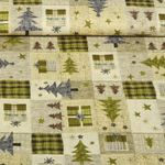 Baumwoll-Popeline - Tannenbäume Patchwork Beige Grün