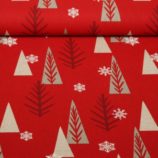 Canvas - X-MAS Weihnachtsbäume Leinenlook Rot Beige