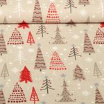 Canvas - X-MAS Tannenbäume Leinenlook Beige Rot