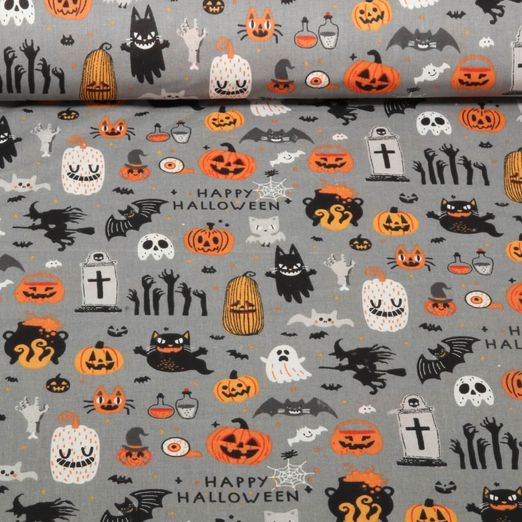 Tissu coton - Happy Halloween Gris