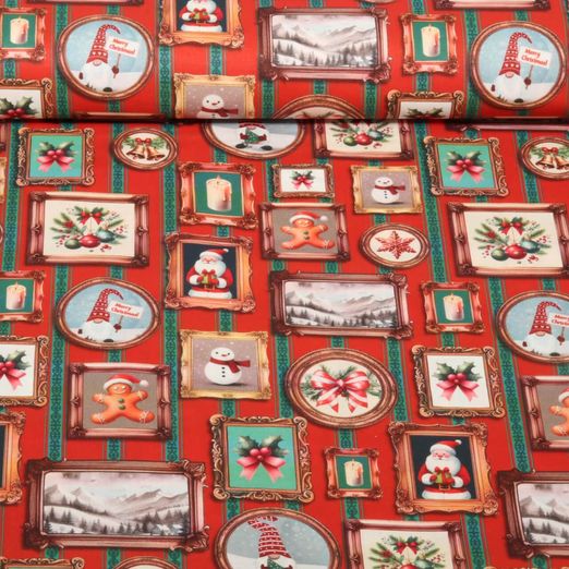 Baumwoll-Webware - Weihnachtsbilder Bordeaux