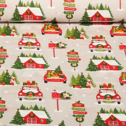 Baumwoll-Webware - Santa auf Tour Grau