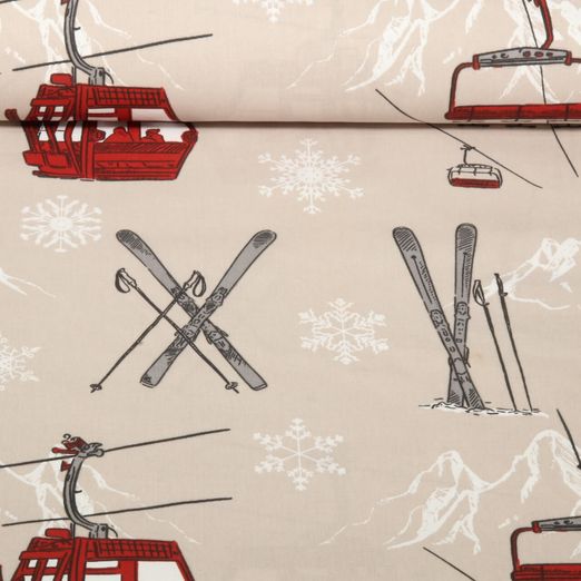 Baumwoll-Webware - Ski Alpin Grau