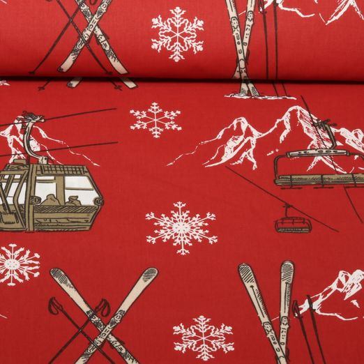 Baumwoll-Webware - Ski Alpin Rot