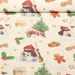 Canvas Jacquard - Schneemänner Leinenlook Ecru Gold Lurex