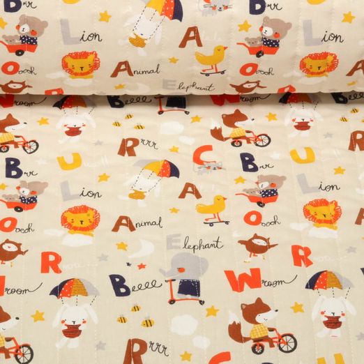 Gesteppter Stoff - Babystepp Doubleface Tieralphabet Beige