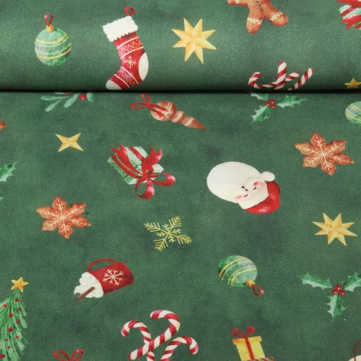 Baumwoll-Webware - Weihnachts-Schneemänner Grün