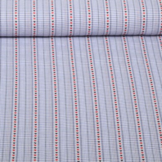 Baumwoll-Jacquard - Karo und Herzen Hellblau