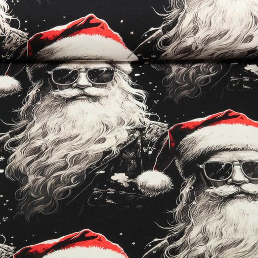 Sommersweat - French Terry Cooler Weihnachtsmann Schwarz Angeraut