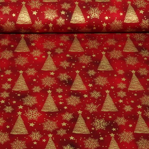 Cretonne de coton - Airbrush Sapins de Noël Rouge