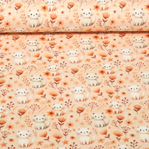 Jersey - Digitaldruck Kleine Katzen Beige
