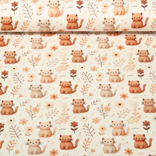 Jersey - Digitaldruck Kleine Katzen Ecru