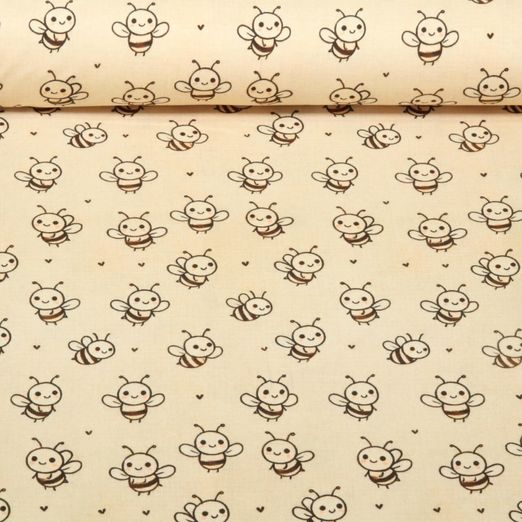 Jersey - Digitaldruck Kleine Bienen Hellbeige Melange