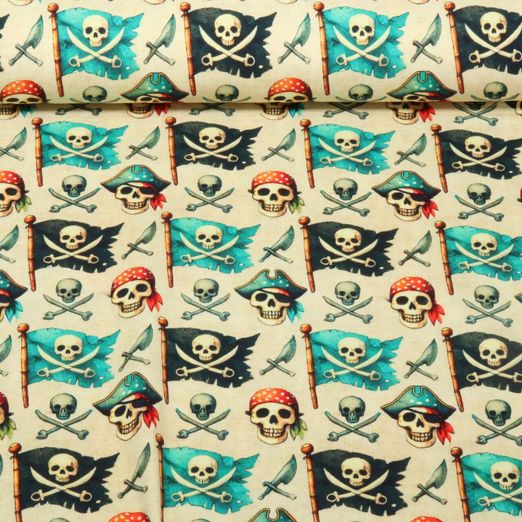 Jersey - Digitaldruck Pirateflaggen Beige Multicolor