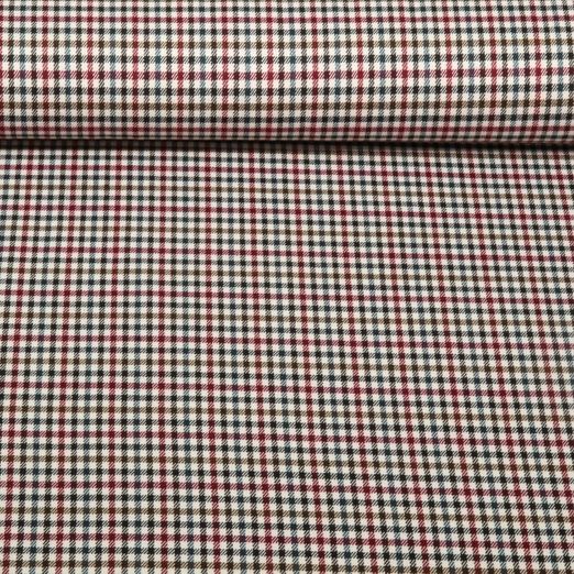 Modestoff - Hosenstoff Minikaro Schwarz Ecru Rot