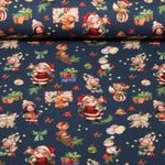Jersey - Digitaldruck Weihnachtsmann Und Tiere Blau