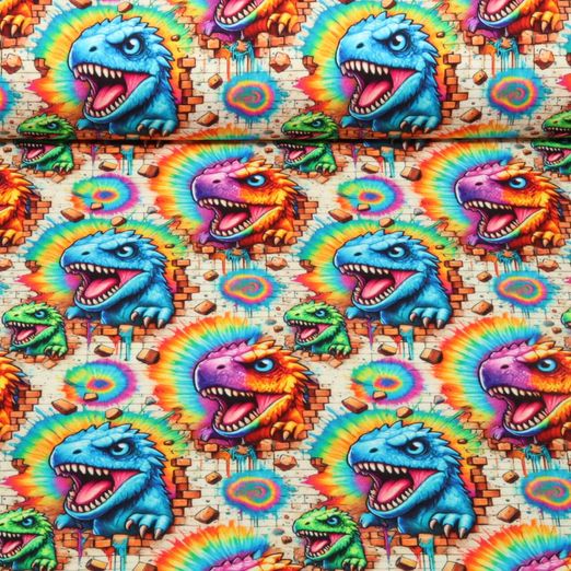 Jersey - Digitaldruck Bunte Dinos Beige