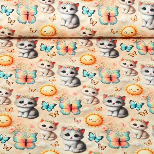Jersey - Digitaldruck Kleine Katzen Sonnen Beige