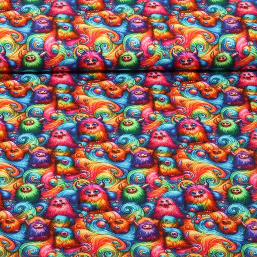 Baumwoll-Popeline - Digitaldruck 3D Zottelmonster Multicolor