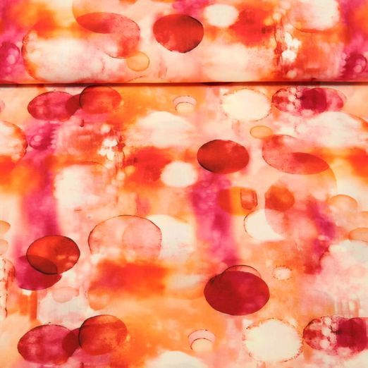 Viskose-Popeline - Digitaldruck Aquarellkreise Rot