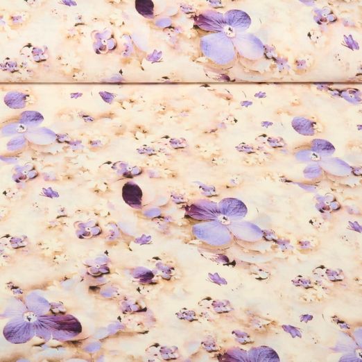 Viskose-Popeline - Digitaldruck Romantische Blumen Ecru Lila