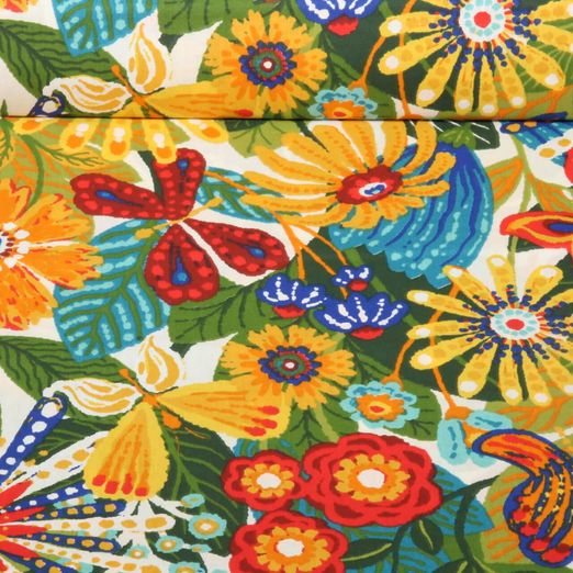 Baumwoll-Webware - Schmetterlinge und Blumen Multicolor