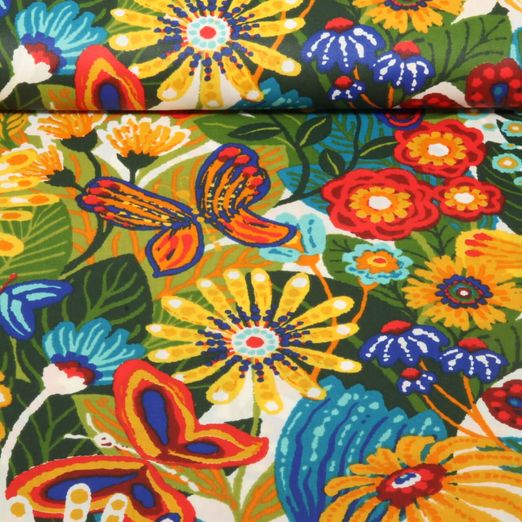 Beschichtete Baumwolle - Schmetterlinge und Blumen Multicolor