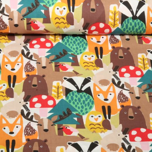 Baumwoll-Webware - Bunte Tiere Multicolor
