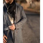 Mantelstoff - Wolltweed Geometrisch Blau Melange-2