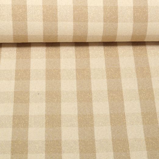 Baumwolle Webware - X-MAS Küchentuch Lurex Karo Beige Gold
