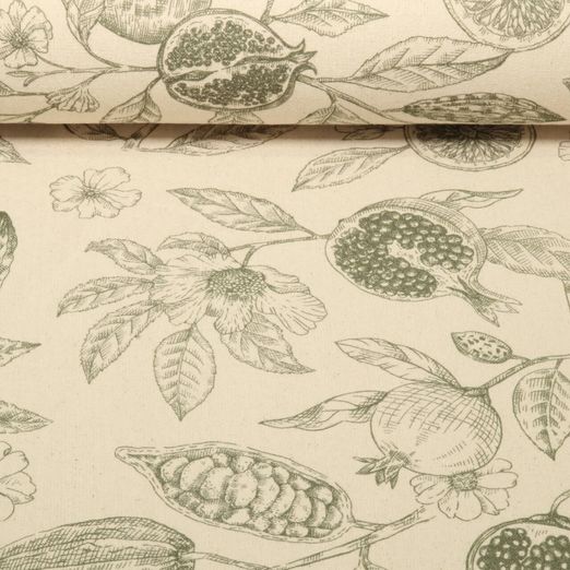Baumwolle Webware - Küchentuch Granatapfel Beige Grün