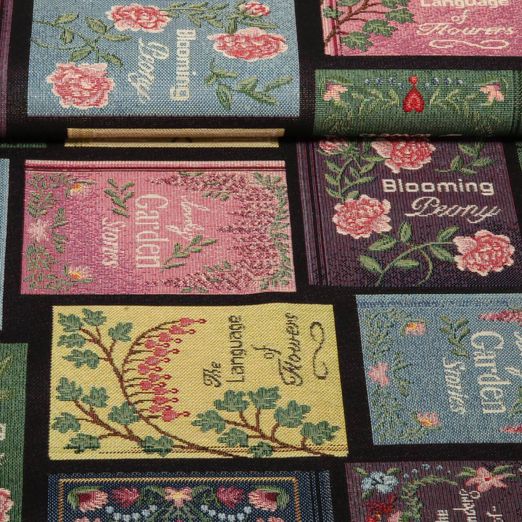 Gobelin - Blumen Bücher Schwarz